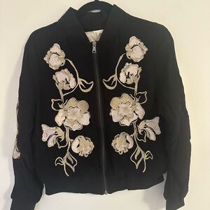 Floral Embroidered Black Jacket Size S